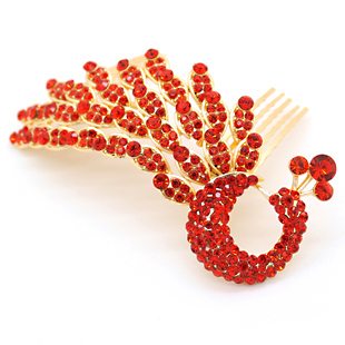  千色新娘 水钻凤凰孔雀红色插梳头饰 结婚水晶饰品发梳配饰品 2色