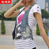 浪迪图 2012新款女装牛仔马甲 背心马甲 挂脖式时尚修身牛仔背心