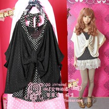 苛苛非主流女装服饰2012新款可爱蝴蝶形状点点背心T恤两件套黑*米