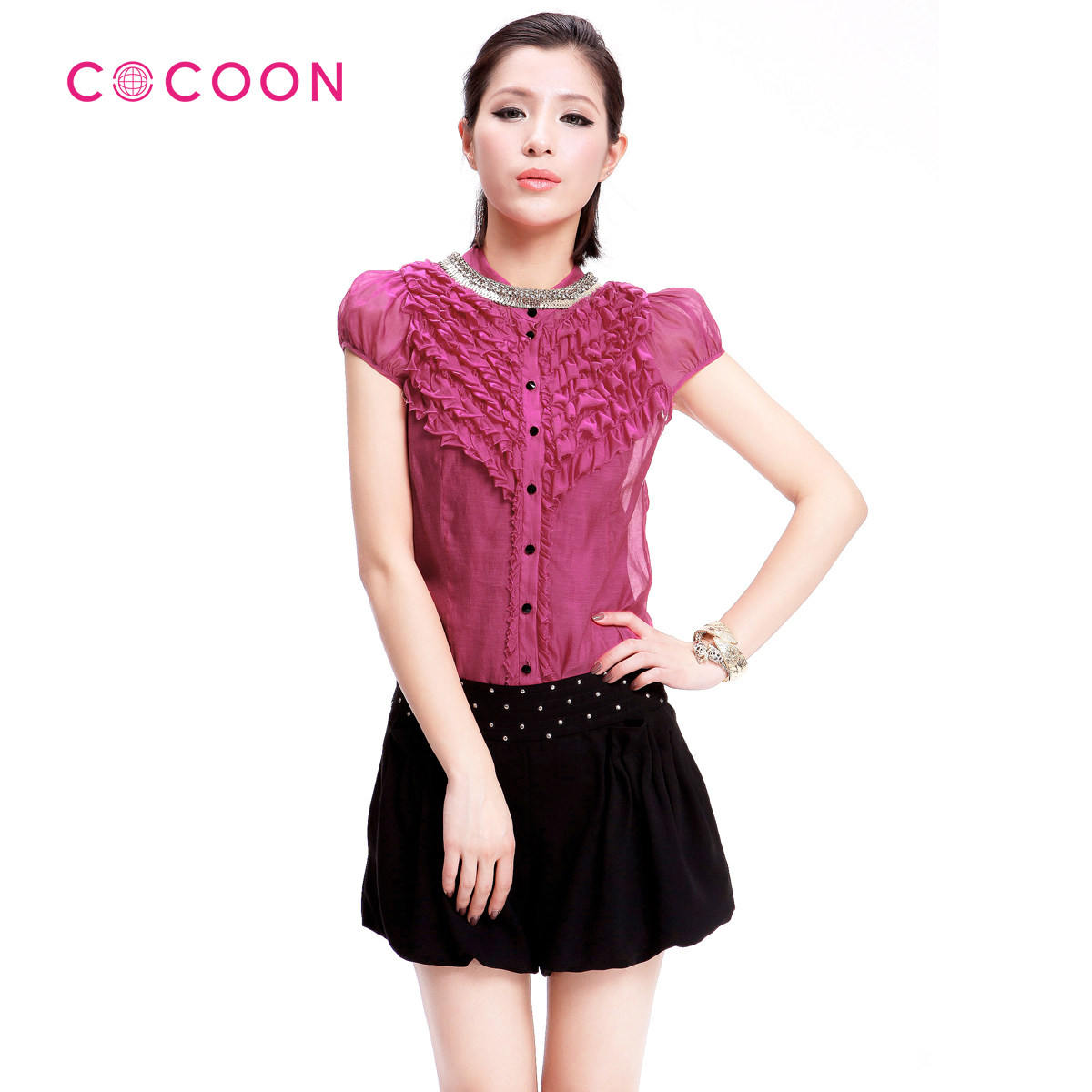 COCOON可可尼<span class=H>女</span><span class=H>装</span>2012夏时尚前卫铆钉短<span class=H>裤</span>202108001原价598