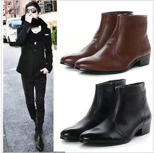  春季男士高帮皮靴韩版潮流短靴英伦男靴子时尚靴增高尖头皮鞋军靴