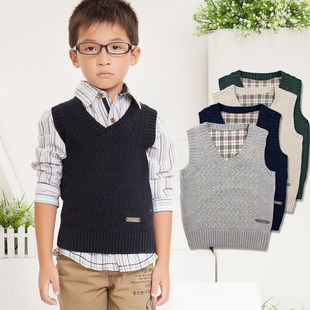  朵拉米拉 男童背心纯棉儿童针织毛线马甲中大童英伦背心毛衣冬款