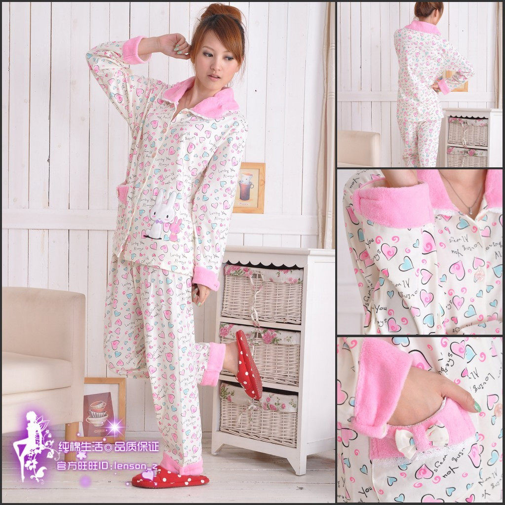 【2套包邮】2010秋冬睡衣女可爱长袖纯棉家居服XGLT6806W#
