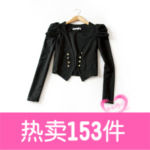 7W-513-947包邮 女款黑色百搭耸肩泡泡袖短款修身韩版小西装