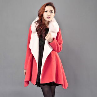  梵姿冬季新款韩版真狐狸毛领羊绒大衣品牌真品女装vh124291