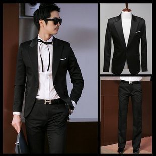  韩版修身男式西装时尚休闲套装 男士一粒扣西装 男 西服套装男
