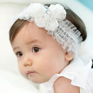  新款韩国白色花朵水钻儿童发饰/公主发带/婴幼儿女宝宝发饰