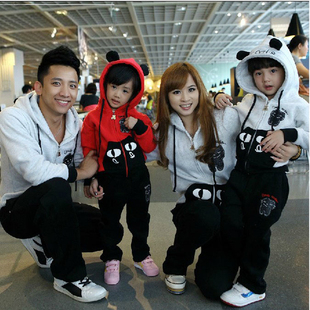  亲子装冬装款全家装母女母子装韩版天猫大眼睛加绒加厚套装卫