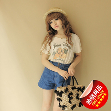CICI-SHOP 夏装新款 日系甜美可爱小天使圆领短袖T恤2087