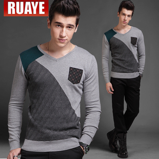  ruaye 春装新品男士毛衫 男装英伦潮修身男士针织衫毛衣 男R23M05