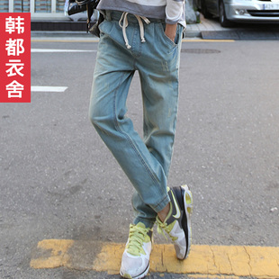  春装新款女装水洗磨破小脚牛仔裤vero美特斯moda潮流邦威品牌