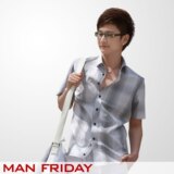 ManFriday渐变时尚黑灰白格纹男士休闲短袖衬衫/衬衣