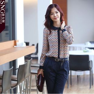  SNG 新款韩版娃娃领印花衬衫 秋季新款小碎花女式衬衫