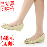 新品包邮女鞋正品蝴蝶结水钻坡跟鞋平底鞋真皮鞋子凉鞋清仓鱼嘴鞋