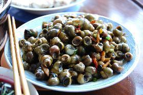  广西特产小吃私房菜香鲜辣酸笋炒螺蛳 田螺