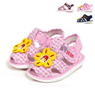  学步鞋夏 阿福贝贝男女童鞋A2227宝宝鞋 格子布鞋 叫叫鞋 凉鞋