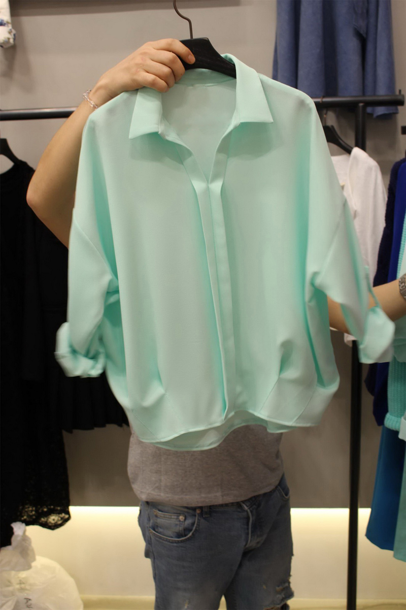 韩国代购2014春装新款韩版女装大码蝙蝠长袖气质雪纺衬衫女上衣女