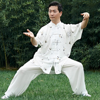 春夏棉加丝升级麻加丝太极服女短袖亚麻晨练服