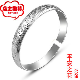  925银手镯 手工立体雕花纯银镯子 女士新款时尚银饰 特价包邮