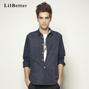  lilbetter春季男装波点拼接男士长袖衬衣男英伦欧美风衬衫潮流