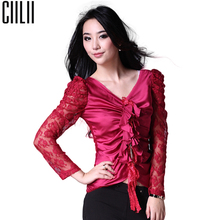 CIILII 2011秋冬新款女装韩版v领长袖蕾丝打底衫淑女T恤打底衣女