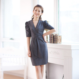 2012春装新款女装夏装新品夏季高腰泡泡袖中袖修身连衣裙子