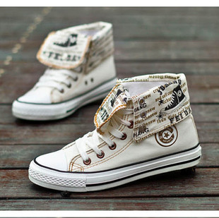  正品韩式鞋服帆布鞋男女高帮潮流时尚手绘鞋中帮布鞋日常休闲板鞋