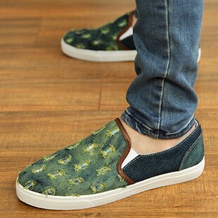  不系带耐磨平跟低帮橡胶格纹翻边胶粘鞋网纱夏季流行男鞋帆布鞋