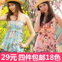 夏季新韩版女<span class=H>雪纺</span>碎花V领抹胸木耳边打底衫<span class=H>小</span><span class=H>吊带</span>衫<span class=H>小</span>背心