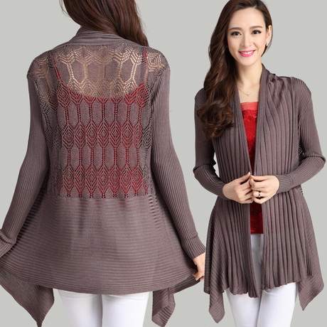 大码女装镂空<em>针织</em>衫<em>中老年针织开衫</em>女中<em>长款</em>薄