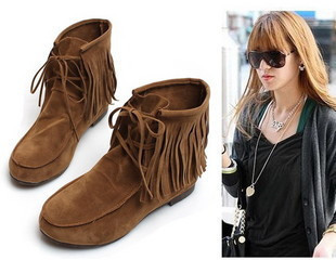  雪地靴冬季女清仓 流苏靴时尚内增高平底短靴 靴子女靴 韩版裸靴