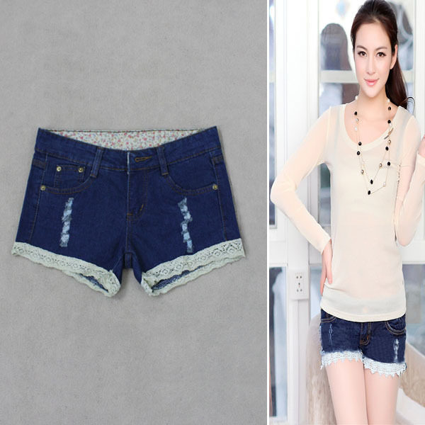 2012 new Ms. sweet wild lace hole frayed denim shorts, hot pants, boots pants 9963