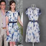 特价夏装2012新大码李嘉欣明星同款木耳边百褶高贵名媛真丝连衣裙