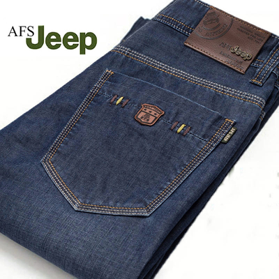 正品男装afsjeep牛仔裤夏季薄款长裤大码休闲