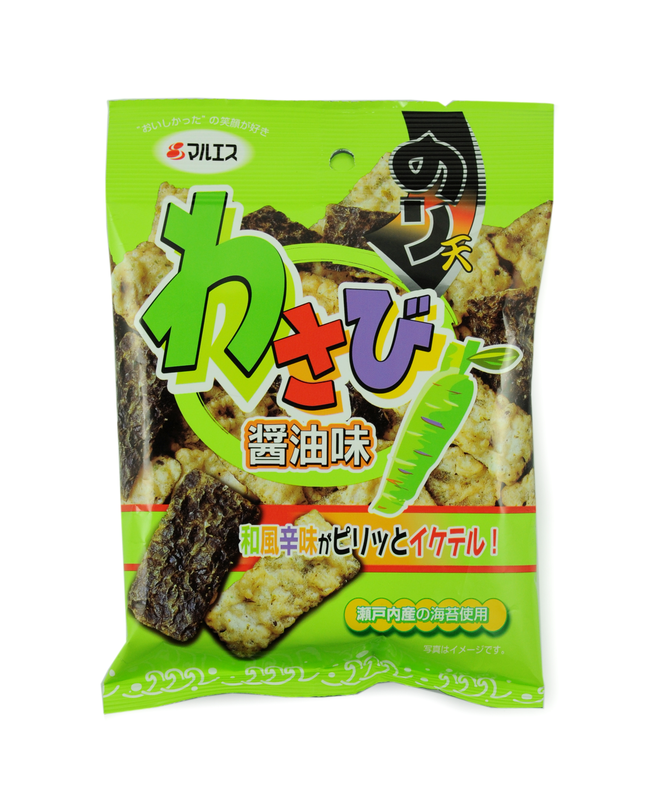 日本原装进口零食品 玛丽斯 芥末酱油味海苔米果 32g