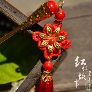  簪子发簪步摇新娘发饰红色中国结流苏结婚古装旗袍礼服婚纱配饰