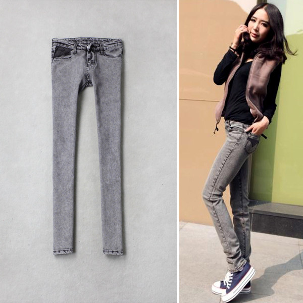 Wild Korean version of sexy tight-fitting stretch jeans smoke gray snow pants Slim feet pants, pencil pants 1699