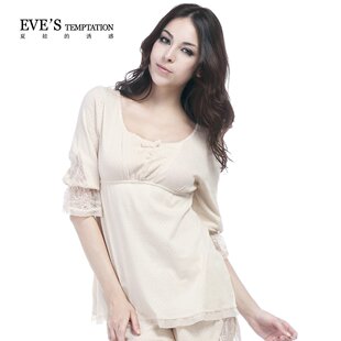 夏娃的诱惑/True love纯棉蕾丝七分袖女性睡衣 家居服 原价368