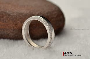  新款925银铂金戒指可做女/男士情侣对戒宽版食指 仿瑞士真钻 戒指