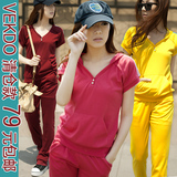 2012微可都夏季新款纯棉连帽运动服短袖长裤运动套装女款休闲套装