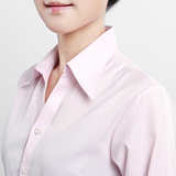 女士工装衬衣  女式V领粉条纹衬衣 条纹女衬衫 女士职业条纹衬衣
