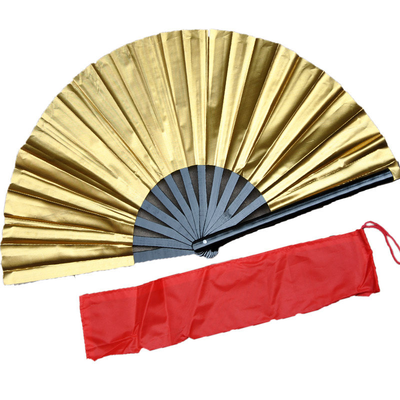 中老年人健身  广场舞扇子 功夫扇 单面金色黑杆竹骨演出扇 响扇