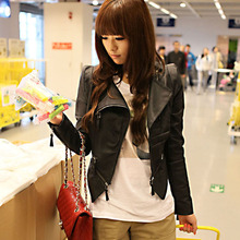 2012新款耸肩pu皮衣外套 女韩版<span class=H>大</span>码皮衣 短款女修身机车服PY002