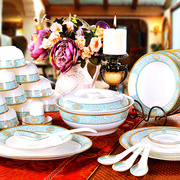 景德镇56头陶瓷餐具套装 欧式家用简约骨瓷盘碟盘碗餐具 结婚礼物