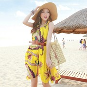 沙滩裙短款波西米亚显瘦大码雪纺连衣裙子海边度假韩版2017