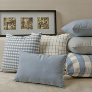 北欧现代田园简约浅蓝白色格子沙发抱枕套靠垫套靠包套靠枕套装饰