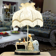 台灯卧室床头创意欧式婚房装饰美式可爱公主复古调光礼物陶瓷台灯
