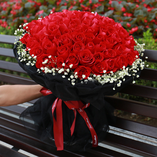 情人节99朵红玫瑰花束，送花生日北京同城鲜花，速配送花女朋友小时达