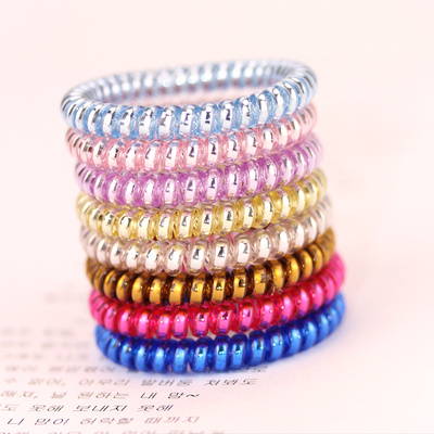 韩国彩色黑色半透明果冻色细电话线发圈发绳韩