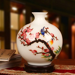 景德镇陶瓷器高档金丝麦秆，喜上眉梢白色花瓶，时尚家居工艺品摆件